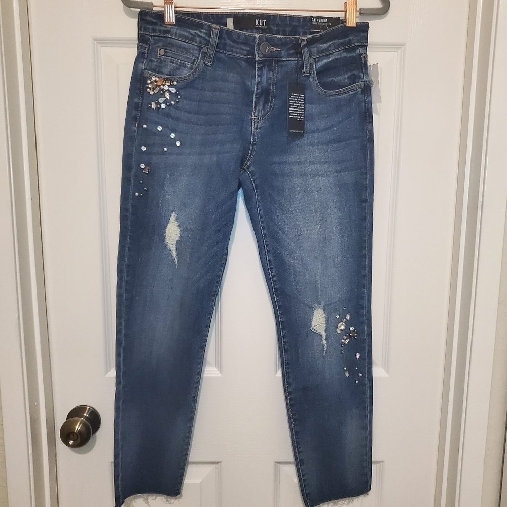 Kut From The Kloth Emblished Jeans Sz 4 Raw Hem